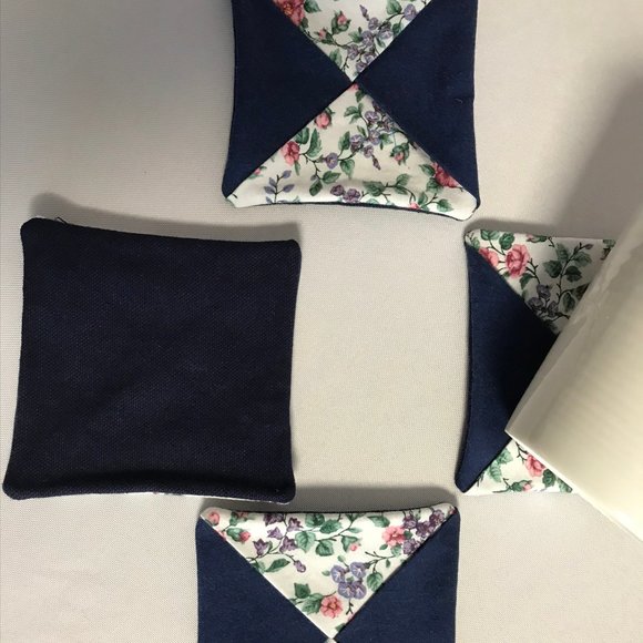 Handmade Fabric Coasters Set of 4 blue white - Picture 4 of 5